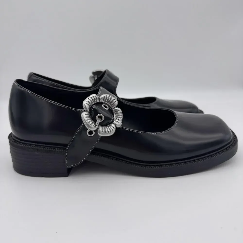 Coach Tea Rose Mary Jane Flats Womens size 7.5 Patent Leather Black Buckle Shoes